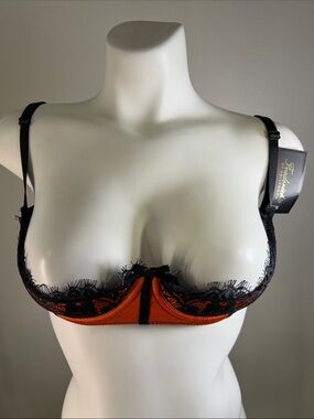 Frederick's of Hollywood LUX Orange and Black Satin Balconette Bra 14